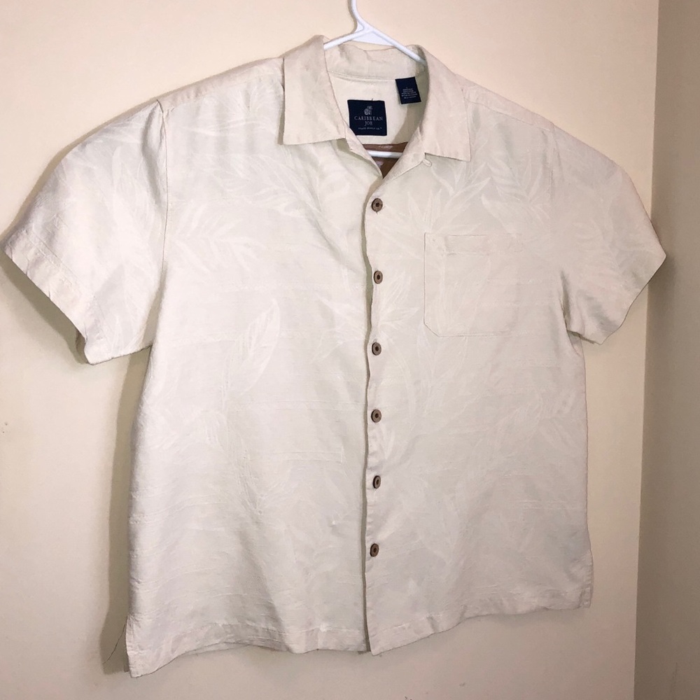 Caribbean Joe Cream Hawaiian Shirt 100% Silk Large